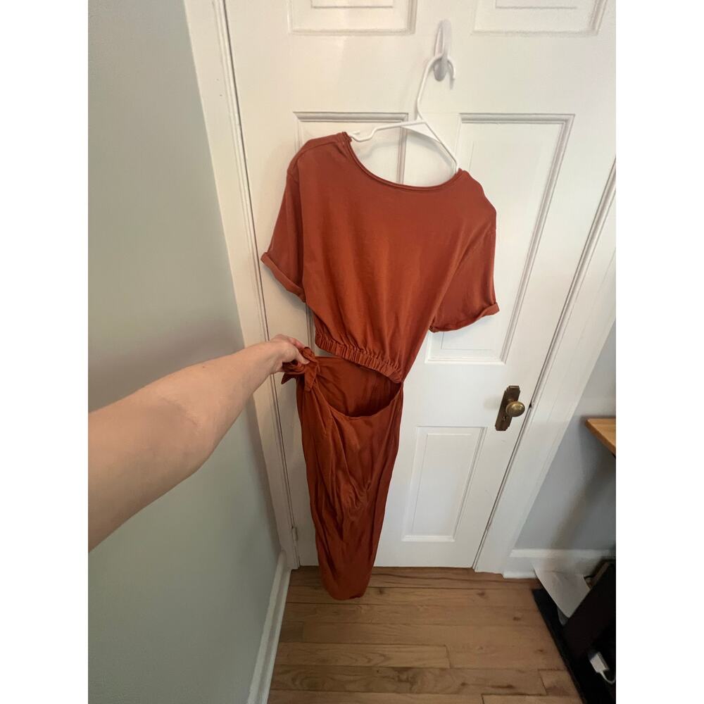 Free People Rae Maxi Dress Rust Asymmetrical Wrap Hi Low Boho Tie Waist Womens S - Picture 5 of 14